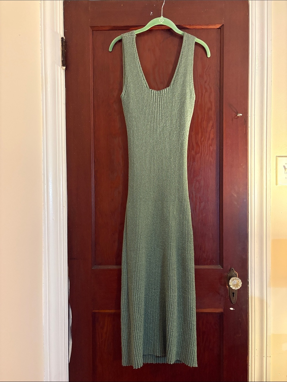 Scoop-Neck Ribbed Maxi Sweater Dress in Sage Green
